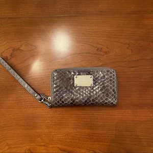 Michael Kors Genuine Leather Snake Print Gray Wristlet/Wallet